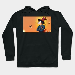 Cartoon man in witch hat surrounded by pumpkins Hoodie